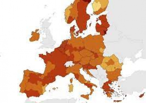 Diffusione Covid: nella mappa europea dell’Ecdc il Lazio entra in zona rossa. In rosso scuro Corsica e Irlanda