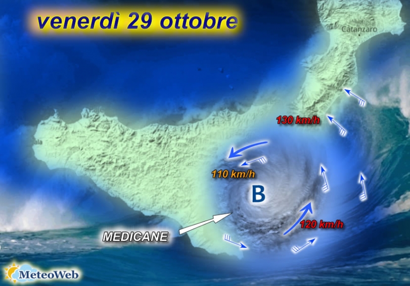 Sicilia: è ancora allerta meteo per l&#039;arrivo di Medicane, l&#039;uragano del Mediterraneo con onde oltre i 4 metri