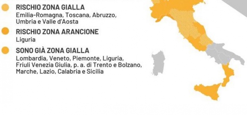 Diffusione Covid: entrano in zona gialla 4 regioni. A rischio arancione Liguria e Sicilia